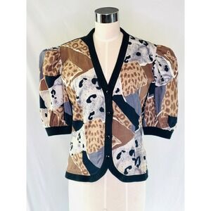 VTG 80's Rickie Freeman Puff Sleeve Animal Cheetah Leopard Print Cotton Jacket M